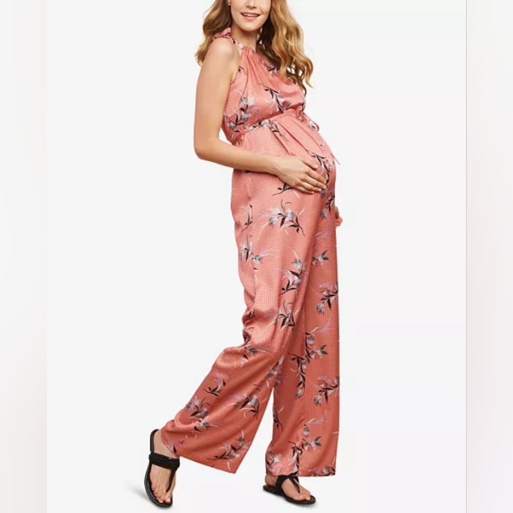 NWT🏷️ Pink Floral Maternity Wide-Leg Jumpsuit NWT